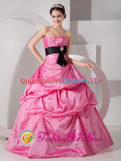 Jyvaskyla Finland Rose Pink For Sweetheart Quinceanea Dress With Taffeta Sash and Ruched Bodice Custom Made - Click Image to Close