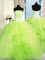 Colorful Lace Up Strapless Beading and Ruffles Ball Gown Prom Dress Tulle Sleeveless(SKU PSSW0354-9BIZ)