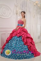 Perfect Red and Blue Quinceanera Dress For KwaZulu Natal South Africa Strapless Taffeta With glistening Beading Ball Gown