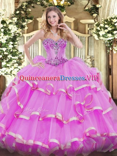 Shining Organza Sweetheart Sleeveless Lace Up Beading and Ruffles Quinceanera Gowns in Lilac - Click Image to Close