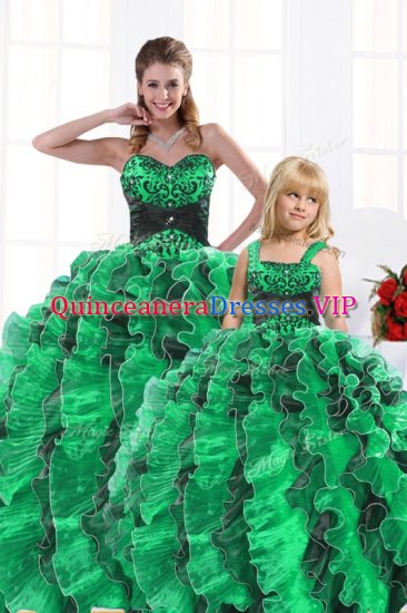 Extravagant Sleeveless Beading and Appliques and Ruffles Lace Up Ball Gown Prom Dress - Click Image to Close
