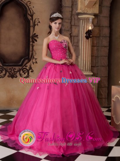 Hot Pink A-line Appliques Decorate Bust Fayetteville West virginia/WV Quinceanera Dress With Sweetheart - Click Image to Close