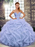 Charming Beading and Ruffles Sweet 16 Dresses Lavender Lace Up Sleeveless Floor Length