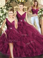 Sleeveless Beading and Ruffles Backless Sweet 16 Dress