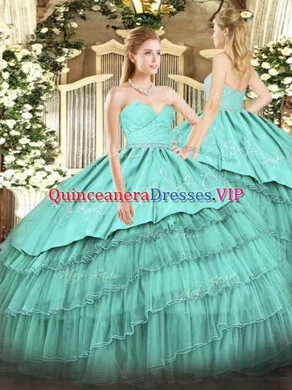 Sleeveless Zipper Floor Length Beading and Lace and Embroidery and Ruffled Layers Quinceanera Gowns - Click Image to Close