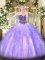 Lavender Ball Gowns Tulle Sweetheart Sleeveless Beading and Ruffles Floor Length Lace Up Quinceanera Gown