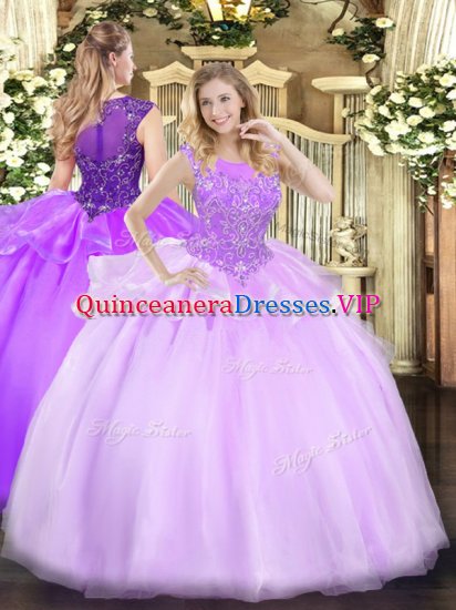 Ball Gowns Vestidos de Quinceanera Lilac Scoop Organza Sleeveless Floor Length Zipper - Click Image to Close