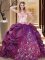 Floor Length Lace Up Quinceanera Dresses Purple for Military Ball and Sweet 16 and Quinceanera with Embroidery