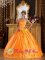 Saint Michaels Maryland/MD Embroidery and Bowknot For Beautiful Orange Quinceanera Dress Strapless Floor-length Satin