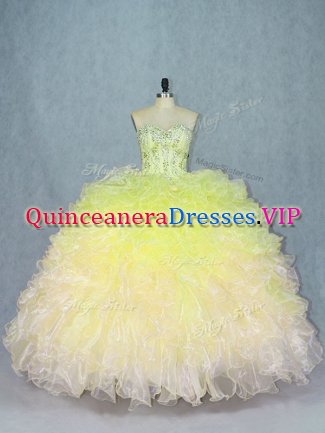 Multi-color Lace Up 15 Quinceanera Dress Beading and Ruffles Sleeveless Floor Length