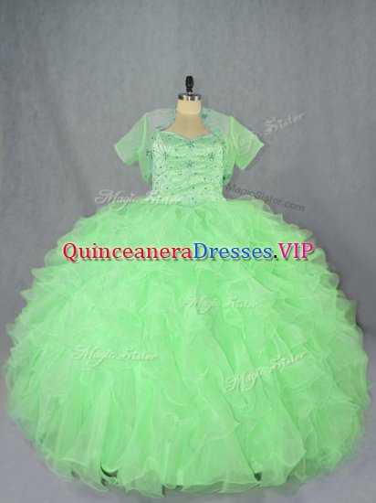 Colorful Sweetheart Sleeveless Sweet 16 Dress Floor Length Beading and Ruffles Organza - Click Image to Close