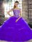 Fashionable Purple Tulle Lace Up Off The Shoulder Sleeveless 15 Quinceanera Dress Brush Train Beading and Pick Ups