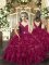 Burgundy Backless Custom Made Pageant Dress Beading and Ruffles Sleeveless Floor Length