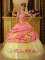 Colorful Hand Made Flowers and Pick-ups For Watermelon and Yellow Strapless Quinceanera Dress With Taffeta and Tulle Appliques In North Bend Oregon/OR