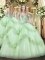 Luxury Sleeveless Floor Length Beading and Appliques Lace Up Quince Ball Gowns with Apple Green
