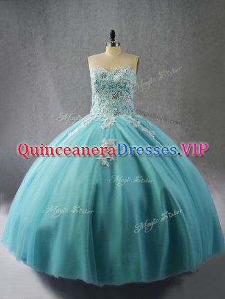 Clearance Blue Vestidos de Quinceanera Sweet 16 and Quinceanera with Appliques Halter Top Sleeveless Lace Up