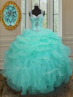 Apple Green Organza Zipper Straps Sleeveless Floor Length Quinceanera Gown Beading and Ruffles(SKU PSSW011-4BIZ)