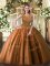 Rust Red Ball Gowns Scoop Sleeveless Tulle Floor Length Zipper Beading and Appliques Vestidos de Quinceanera