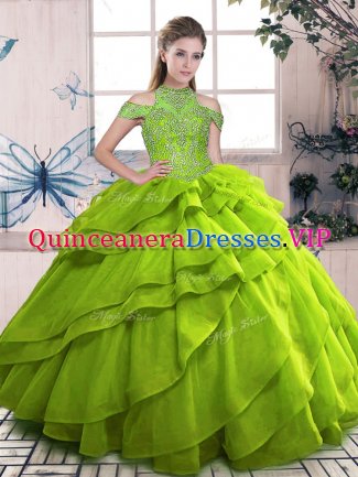 Organza Sleeveless Floor Length Sweet 16 Quinceanera Dress and Beading and Ruffled Layers