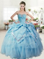 Super Baby Blue Ball Gowns Beading and Pick Ups Sweet 16 Dress Lace Up Organza and Taffeta Sleeveless Floor Length