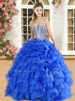 Top Selling Sleeveless Lace Up Floor Length Beading and Ruffles 15 Quinceanera Dress