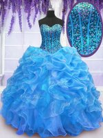 Shining Organza Sleeveless Floor Length Quinceanera Gowns and Beading and Ruffles