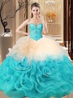Enchanting Multi-color Lace Up Sweetheart Beading and Ruffles Vestidos de Quinceanera Fabric With Rolling Flowers Sleeveless(SKU SJQDDT2064002-6BIZ)