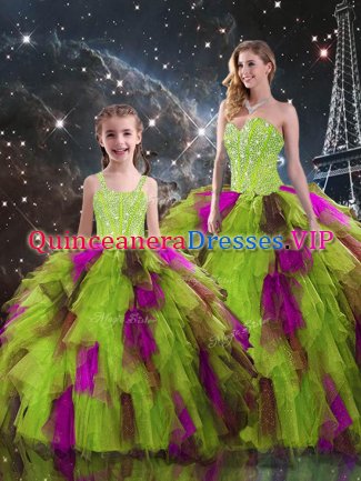 Multi-color Lace Up Sweet 16 Dresses Ruffled Layers Sleeveless Floor Length