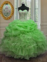 Modern Ball Gowns Beading and Ruffles and Pick Ups Quince Ball Gowns Lace Up Organza Sleeveless Floor Length