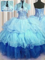 Modest Visible Boning Bling-bling Multi-color Sleeveless Floor Length Beading and Ruffled Layers Lace Up Vestidos de Quinceanera