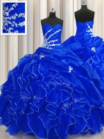Fantastic Royal Blue Quinceanera Gown Military Ball and Sweet 16 and Quinceanera with Beading and Appliques and Ruffles Sweetheart Sleeveless Lace Up(SKU PSSW0507-7BIZ)