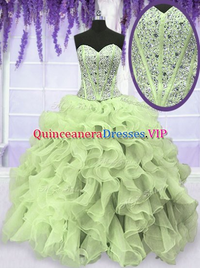Yellow Green Sleeveless Organza Lace Up Sweet 16 Dresses for Military Ball and Sweet 16 and Quinceanera - Click Image to Close