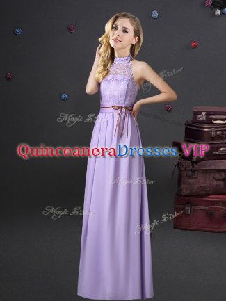 Best Selling Halter Top Lavender Sleeveless Chiffon Lace Up Quinceanera Dama Dress for Prom and Party and Wedding Party