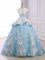 Edgy Light Blue Organza Lace Up 15th Birthday Dress Sleeveless Court Train Appliques