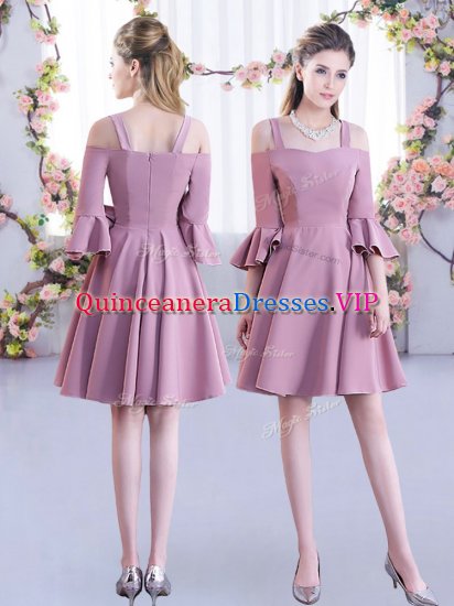 Pink Chiffon Zipper Court Dresses for Sweet 16 Half Sleeves Mini Length Ruching - Click Image to Close