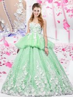 Comfortable Scoop Sleeveless Organza and Tulle Floor Length Lace Up Sweet 16 Dresses in with Lace and Appliques