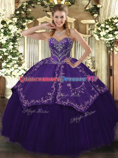 Adorable Sleeveless Floor Length Pattern Lace Up Quinceanera Dresses with Purple - Click Image to Close
