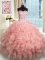 Rose Pink Sleeveless Floor Length Beading and Ruffles Lace Up 15th Birthday Dress