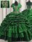 With Train Dark Green Sweet 16 Quinceanera Dress Taffeta Brush Train Sleeveless Beading and Appliques and Pick Ups