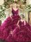 Artistic Burgundy Organza Backless Ball Gown Prom Dress Sleeveless Floor Length Ruffles