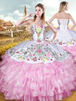 Rose Pink Ball Gowns Embroidery and Ruffled Layers Ball Gown Prom Dress Lace Up Organza and Taffeta Sleeveless Floor Length(SKU XBQD156ABIZ)