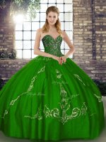 Floor Length Green Sweet 16 Dresses Sweetheart Sleeveless Lace Up