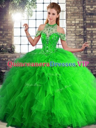 Sleeveless Lace Up Floor Length Beading and Ruffles Sweet 16 Quinceanera Dress