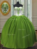 Spectacular Olive Green Ball Gowns Sweetheart Sleeveless Taffeta Floor Length Lace Up Embroidery 15th Birthday Dress
