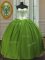 Spectacular Olive Green Ball Gowns Sweetheart Sleeveless Taffeta Floor Length Lace Up Embroidery 15th Birthday Dress