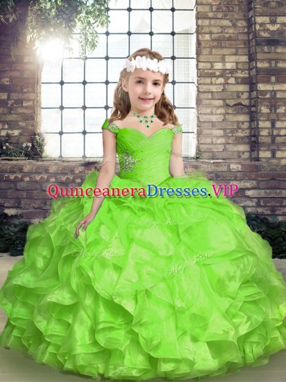 Elegant Girls Pageant Dresses Party and Sweet 16 and Wedding Party with Beading and Ruffles and Ruching Spaghetti Straps Sleeveless Lace Up - Click Image to Close
