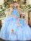 Blue Organza Lace Up Quinceanera Dress Sleeveless Floor Length Embroidery