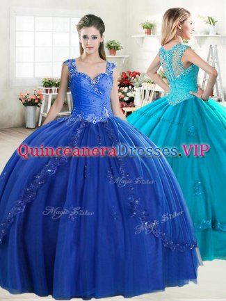 Deluxe Beading 15 Quinceanera Dress Royal Blue Zipper Sleeveless Floor Length