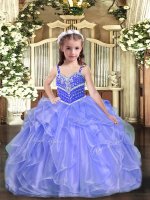 Inexpensive Beading and Ruffles Custom Made Pageant Dress Lavender Lace Up Sleeveless Floor Length