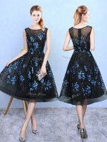 Blue And Black Zipper Square Appliques Quinceanera Dama Dress Tulle Sleeveless(SKU BMT0304BIZ)